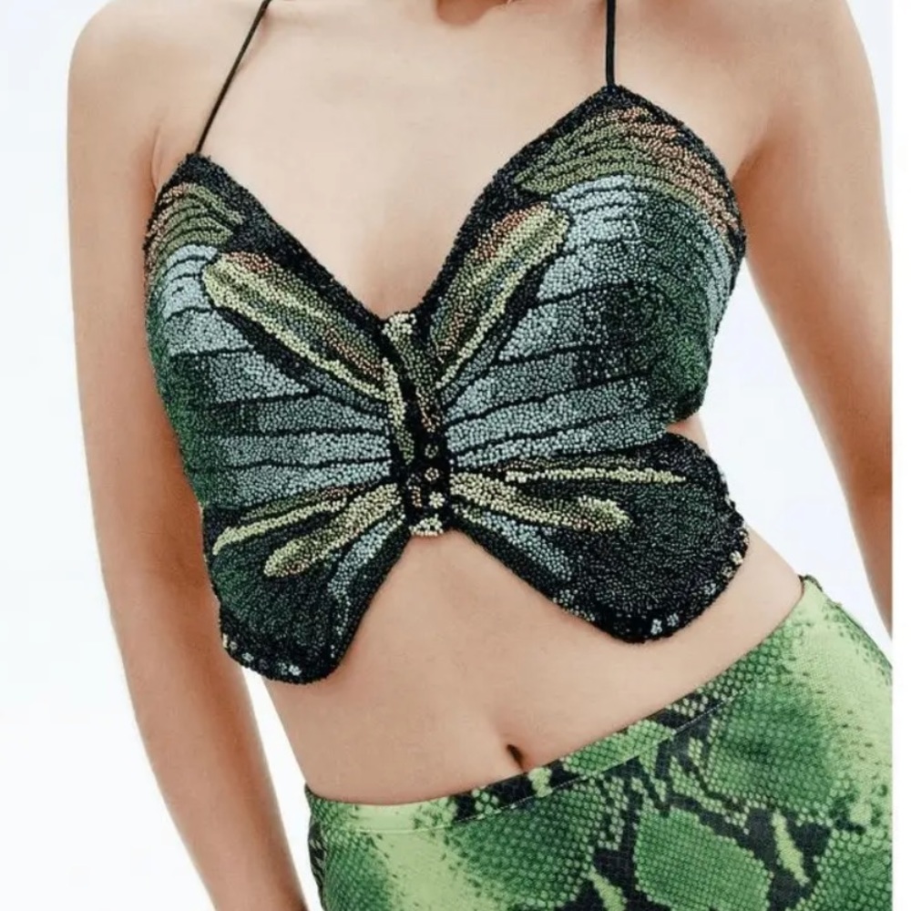 CULT GAIA | Cult Gaia x Bratz | Parvana Butterfly Beaded Top in Kiwi | SMALL